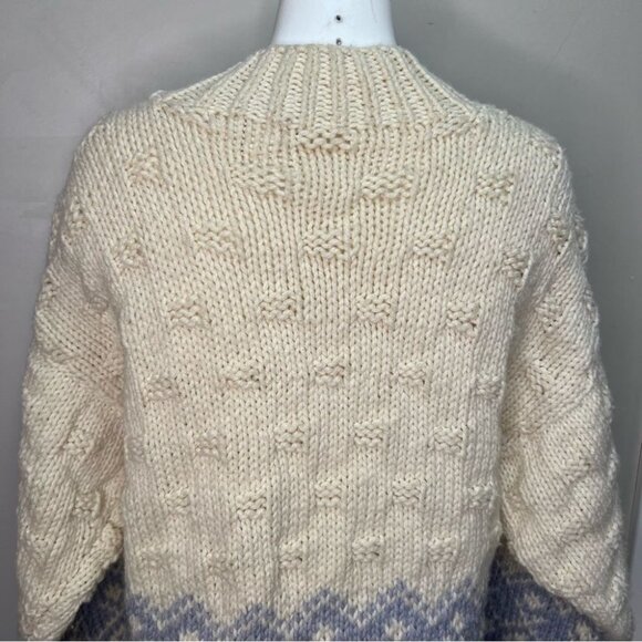 Vintage Handknit Cream & Blue Cardigan Cottagecore - Picture 8 of 16
